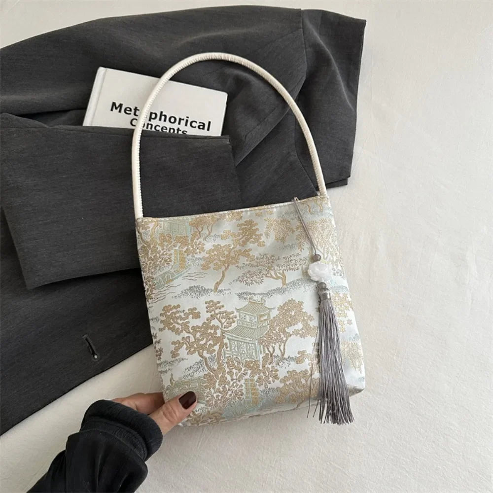 CHRISTIANARTBAG Embroidered Oriental-Style Handbag – Elegant Canvas Zipper Purse, Chic Cheongsam-Inspired Accessory for Women