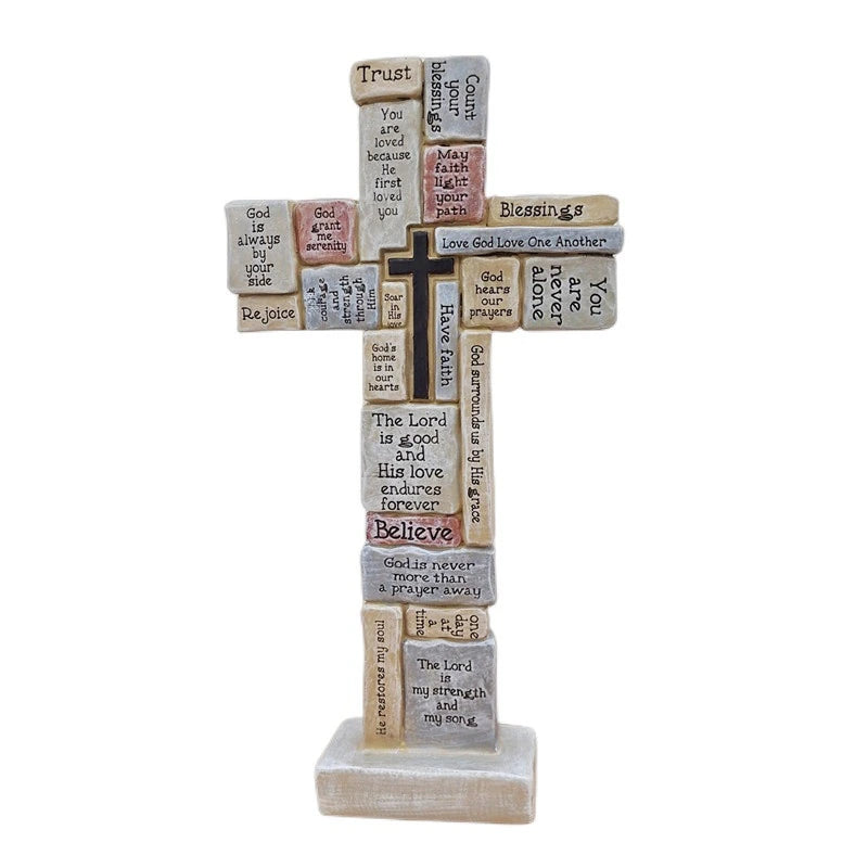 Christianartbag Home Decor, Cross Prayer Sculpture Resin Scene Decoration Cross Jesus Sculpture Ornaments Resin Cross Home Decoration Christian - Christian Art Bag