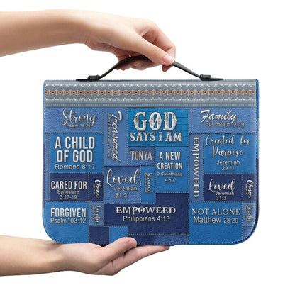 Christianartbag Bible Cover, GOD Says I Am Personalized Bible Cover Blue, Personalized Bible Cover, Purple Bible Cover, Christmas Gift, CABBBCV01240923. - Christian Art Bag