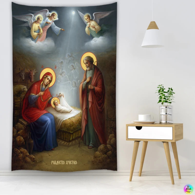 CHRISTIANARTBAG Nativity Scene Tapestry - Religious Wall Hanging Decor for Christmas & Easter