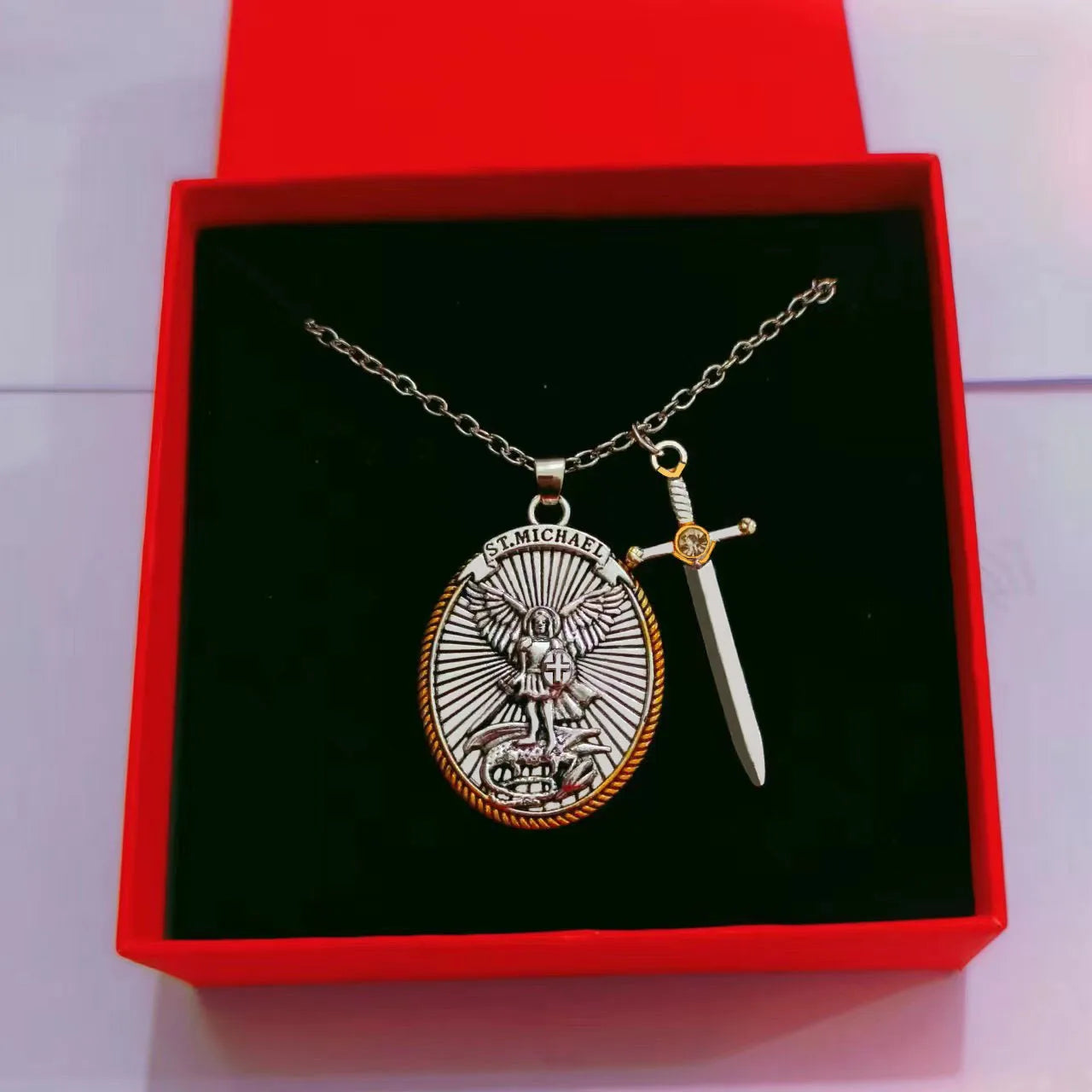 St. Michael The Archangel Necklace - Catholic Patron Saint Protection Pendant Jewelry for Men & Women