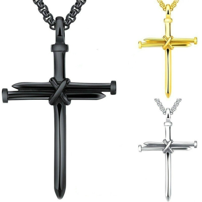 Christianartbag Jewelry, Mens Jewellery Black Stainless Steel Necklace Nail Cross Pendant-Chain Necklace Christian Church Baptism Gift for Men Wholesale,CABJWL06270723 - Christian Art Bag