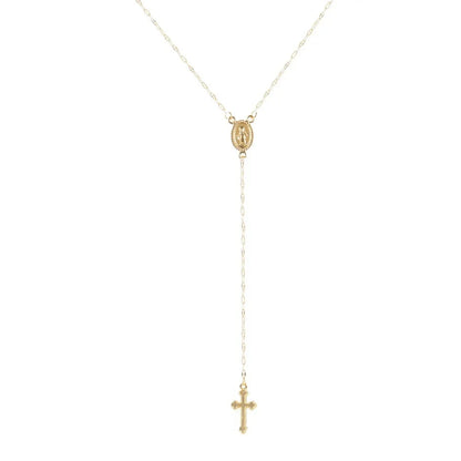 Rose Gold Layered Rosary Necklace for Women - Vintage Christian Cross & Virgin Mary Medal Pendant - Boho Religious Jewelry Gift