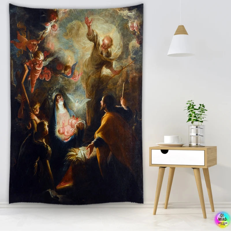 CHRISTIANARTBAG Nativity Scene Tapestry - Religious Wall Hanging Decor for Christmas & Easter