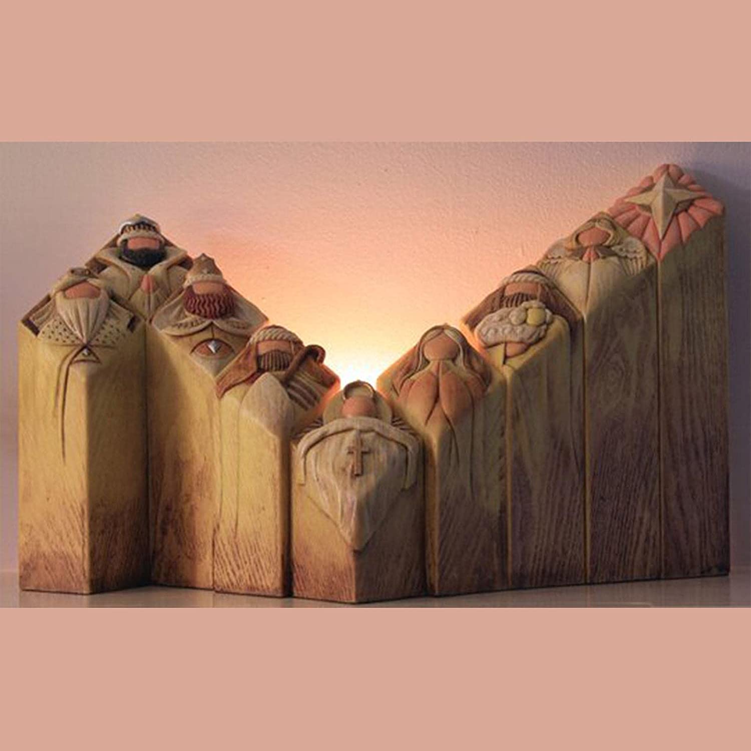 Christianartbag Home Decor, Heaven Nativity Tree Pillar Statues 9 Pcs Set of Wooden Collection Figurines of Pillars of Nativity Setcolumn Statues Decoration - Christian Art Bag