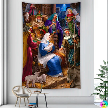 CHRISTIANARTBAG Nativity Scene Tapestry - Religious Wall Hanging Decor for Christmas & Easter