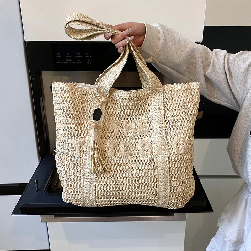 CHRISTIANARTBAG Large Capacity Woven Straw Tote Bag – French Style Summer Beach Vacation Bag, Casual Commuter Shoulder Handbag for Women