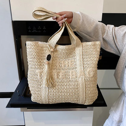 CHRISTIANARTBAG Large Capacity Woven Straw Tote Bag – French Style Summer Beach Vacation Bag, Casual Commuter Shoulder Handbag for Women