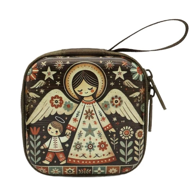 Catholic Rosary Case & Religious Jewelry Storage Box | Mini Square Prayer Bag with Zipper | Christian Icon Coin Purse for Rosary, Medals, and Crosses