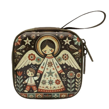 Catholic Rosary Case & Religious Jewelry Storage Box | Mini Square Prayer Bag with Zipper | Christian Icon Coin Purse for Rosary, Medals, and Crosses