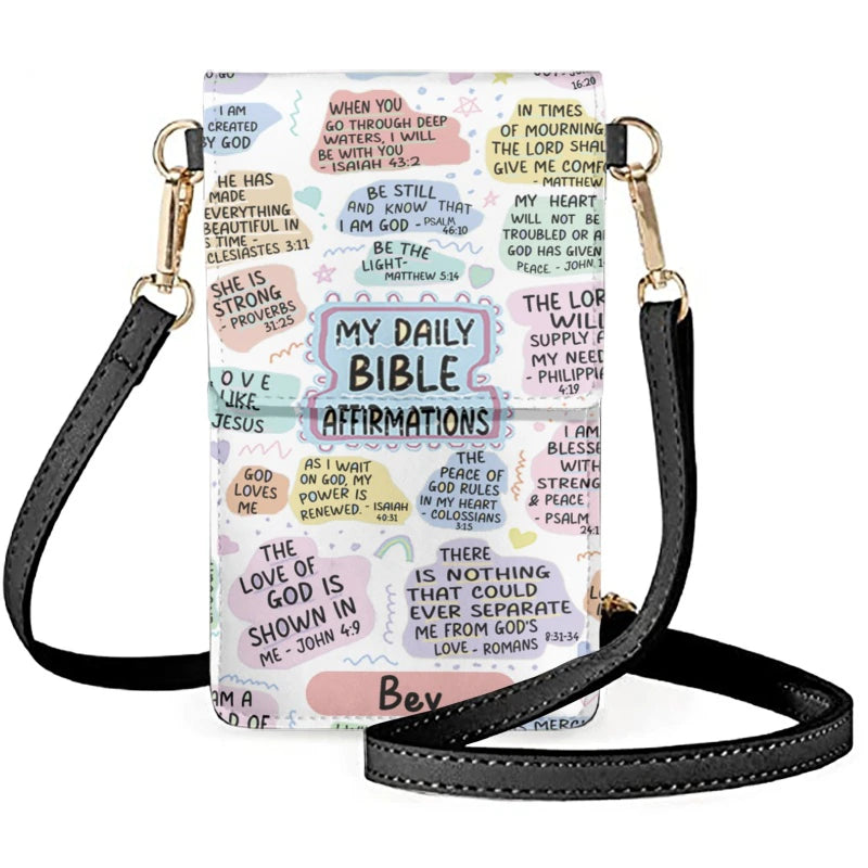 Christianartbag Phone Bag, Bible Daily Affirmations Personalized Phone Bag, Personalized Phone Bag, Leather Phone Bags, Phone Bags Crossbody, CABPB01210823. - Christian Art Bag