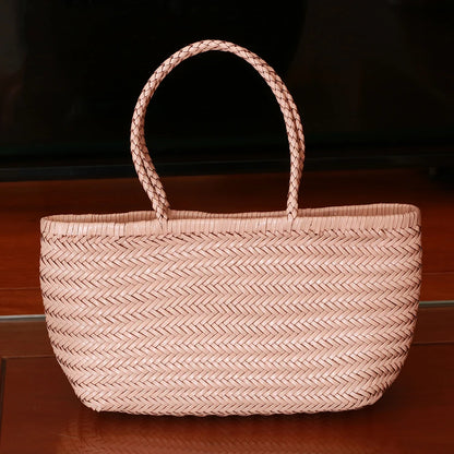 CHRISTIANARTBAG Genuine Leather Woven Tote Bag – Handcrafted Vintage Cowhide Shoulder Purse for Women, Large Capacity Artisan Basket Bag