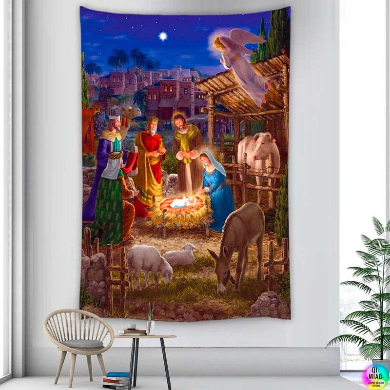 CHRISTIANARTBAG Nativity Scene Tapestry - Religious Wall Hanging Decor for Christmas & Easter