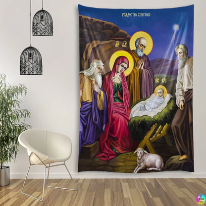 CHRISTIANARTBAG Nativity Scene Tapestry - Religious Wall Hanging Decor for Christmas & Easter