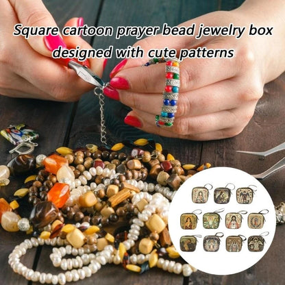 Catholic Rosary Case & Religious Jewelry Storage Box | Mini Square Prayer Bag with Zipper | Christian Icon Coin Purse for Rosary, Medals, and Crosses