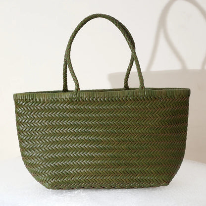 CHRISTIANARTBAG Genuine Leather Woven Tote Bag – Handcrafted Vintage Cowhide Shoulder Purse for Women, Large Capacity Artisan Basket Bag