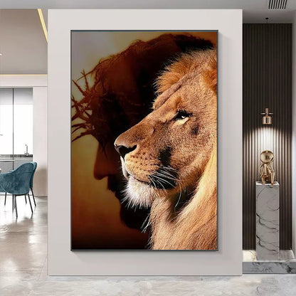 Christianartbag Home Decor, Lion and Jesus Canvas Painting Poster Prints Religion Christianity Wall Art Pictures for Living Room Bedroom Home Decoration - Christian Art Bag