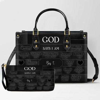 Personalized Leather Handbag & Long Wallet Set – GOD Says I Am Christian Gift for Women
