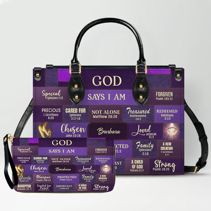 Personalized Leather Handbag & Long Wallet Set – GOD Says I Am Christian Gift for Women