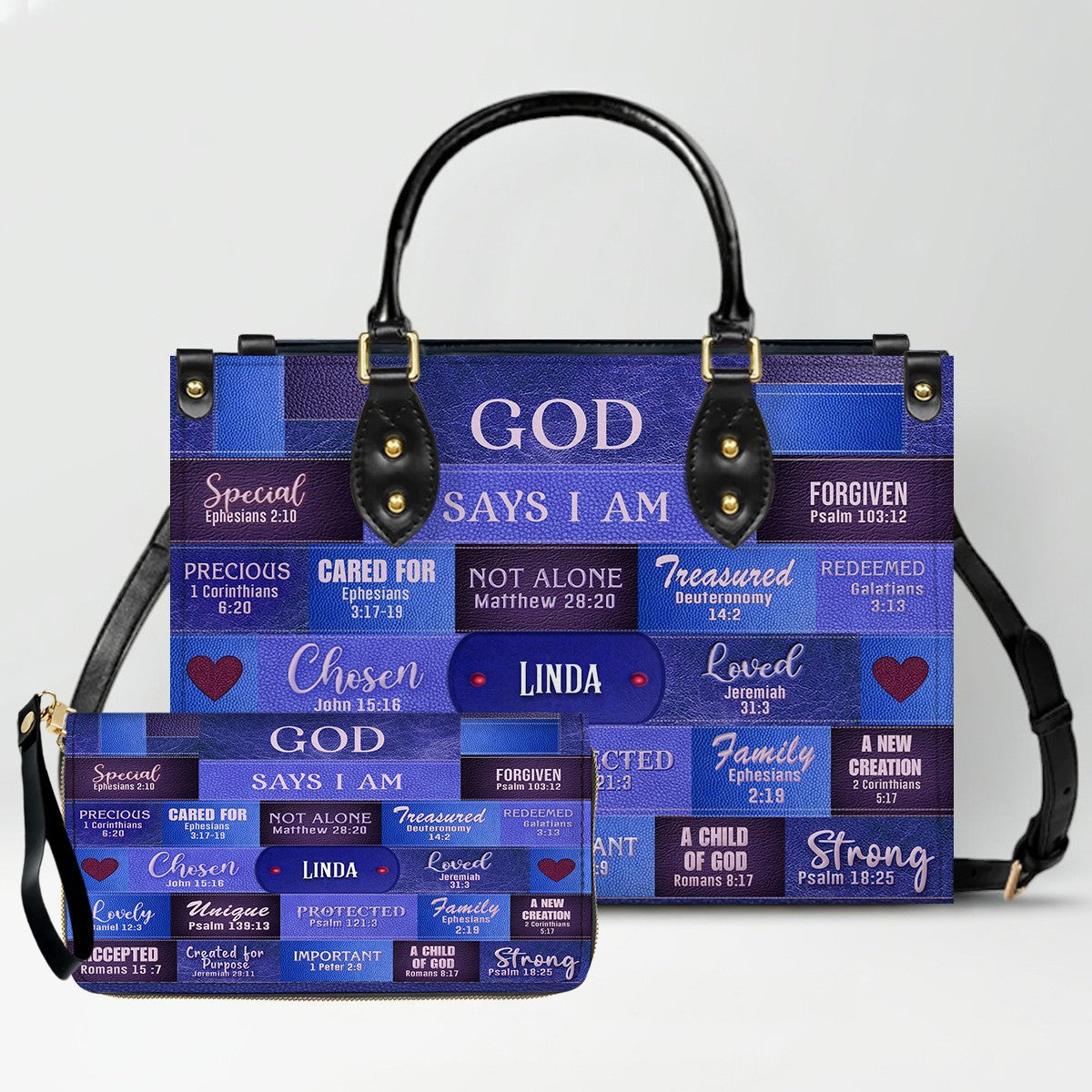 Personalized Leather Handbag & Long Wallet Set – GOD Says I Am Christian Gift for Women