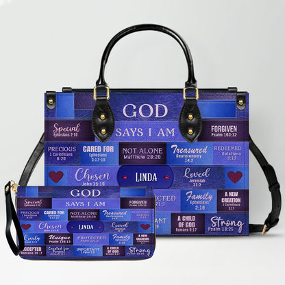Personalized Leather Handbag & Long Wallet Set – GOD Says I Am Christian Gift for Women