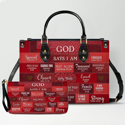 Personalized Leather Handbag & Long Wallet Set – GOD Says I Am Christian Gift for Women