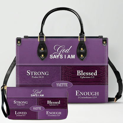 Personalized “God Says I Am” Leather Handbag for Christian Women – Custom Name & Color | CHRISTIANARTBAG 0111725