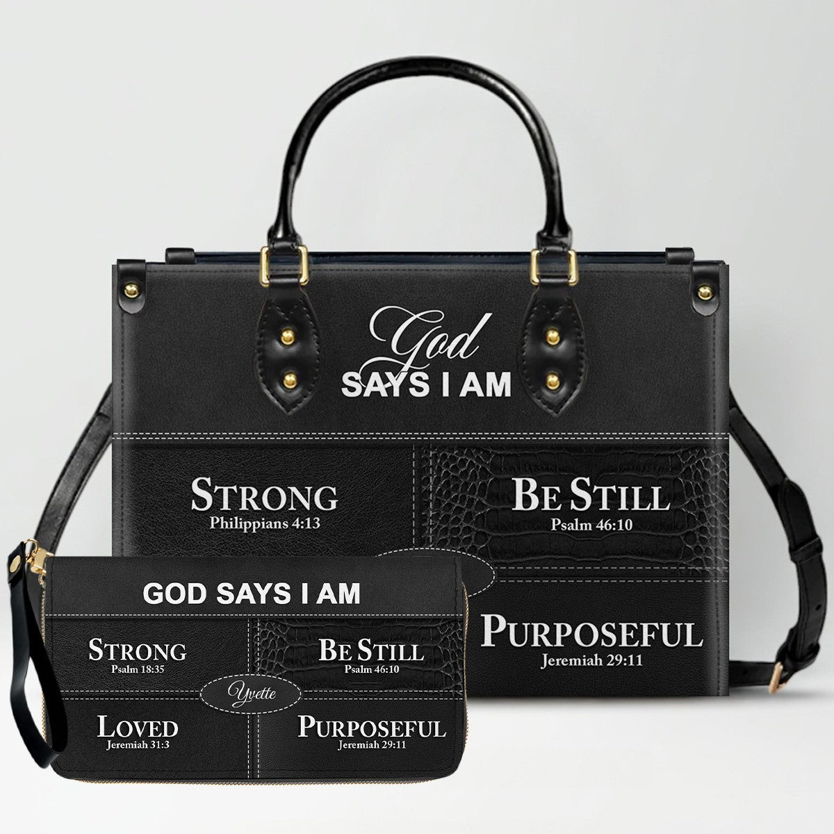 Personalized “God Says I Am” Leather Handbag for Christian Women – Custom Name & Color | CHRISTIANARTBAG 0111825