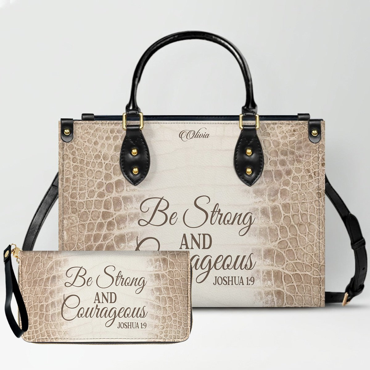 Personalized Christian Leather Handbag & Long Wallet Set – Custom Bible Verse Gift for Women