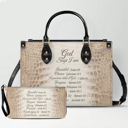 Personalized Christian Leather Handbag & Long Wallet Set – Custom Bible Verse Gift for Women