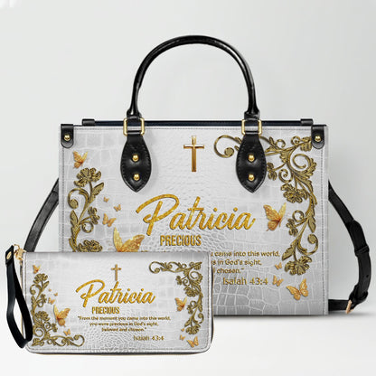 Personalized Christian Leather Handbag with Free Clutch – Custom Name & Bible Verse Meaning – Luxury Faith Gift for Women