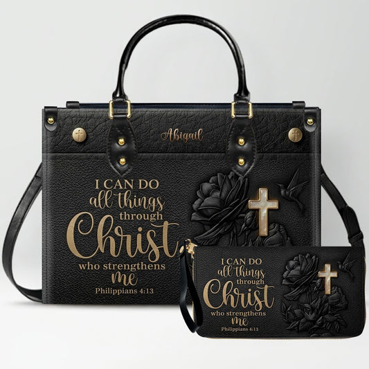 Custom Name Christian Leather Handbag & Wallet Set - Personalized Bible Verse Tote Bag | CHRISTIANARTBAG 01081526