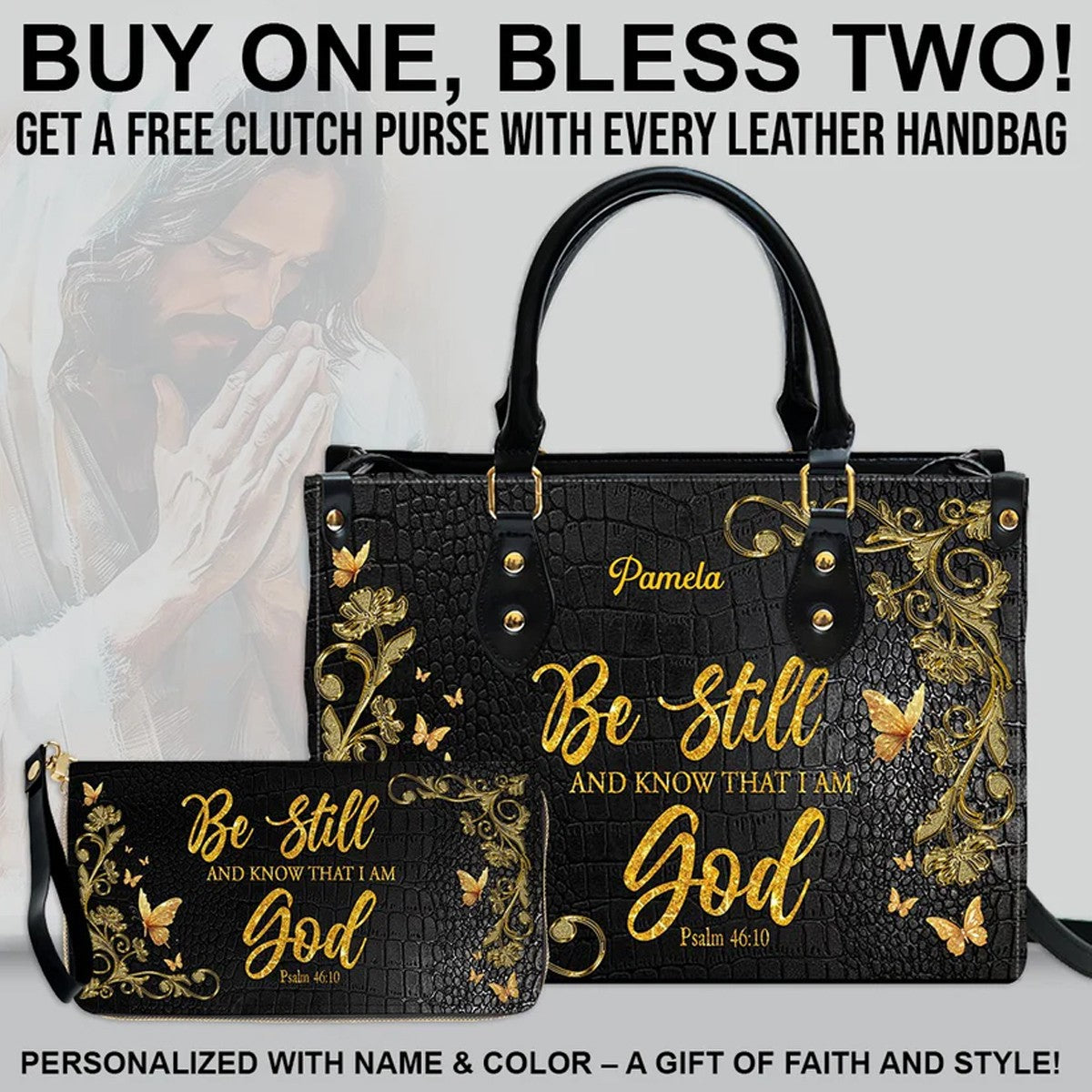 Personalized Leather Handbag with Custom Name & Bible Verse - Personalized Christian Leather Handbag & Wallet Set | CHRISTIANARTBAG™