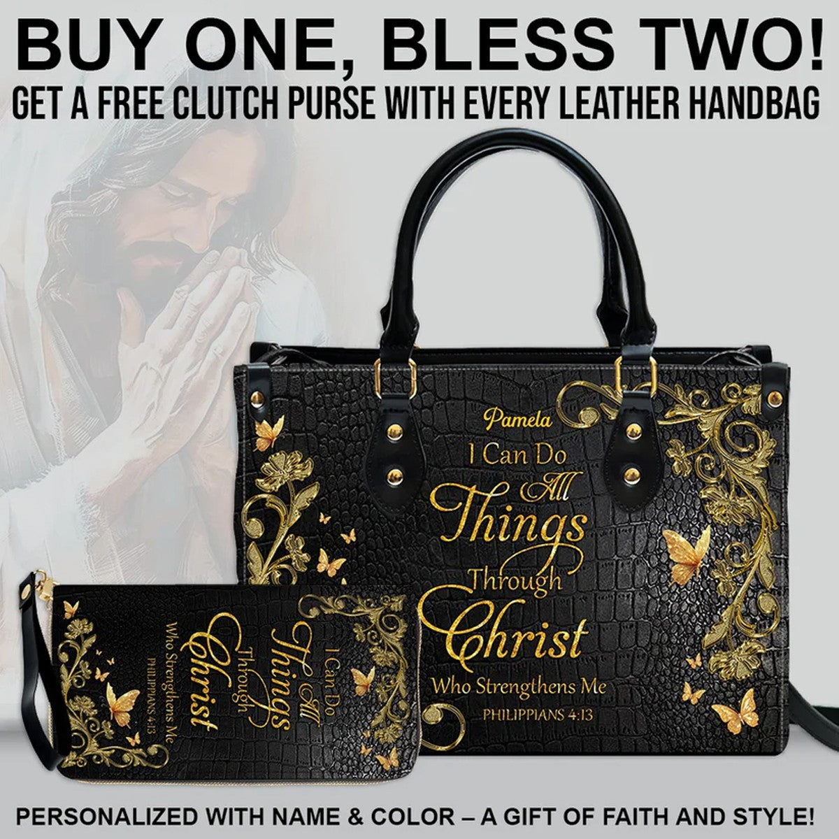 Personalized Leather Handbag with Custom Name & Bible Verse - Personalized Christian Leather Handbag & Wallet Set | CHRISTIANARTBAG™