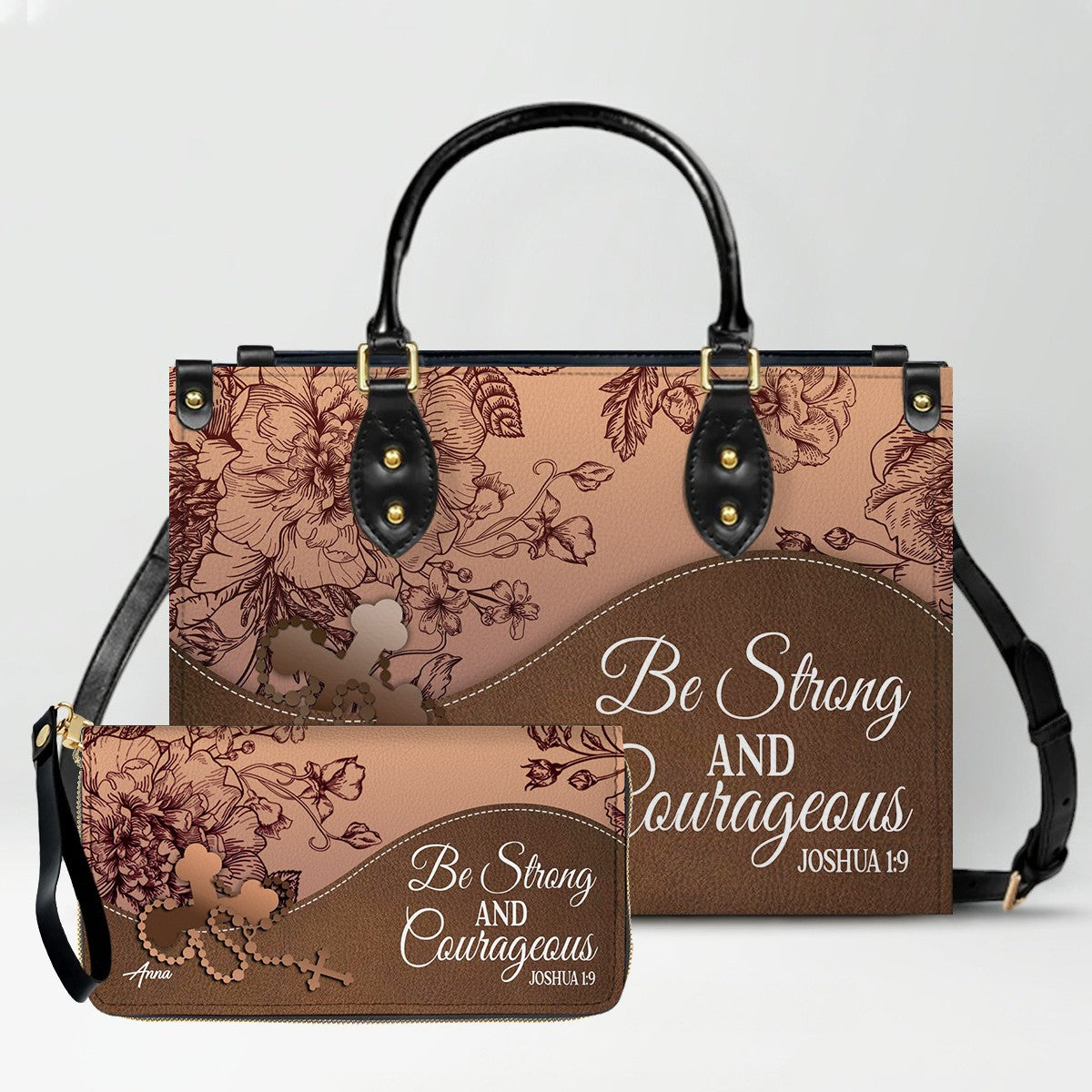 SET – Personalized Leather Handbag & Clutch | Christian Gift by CHRISTIANARTBAG