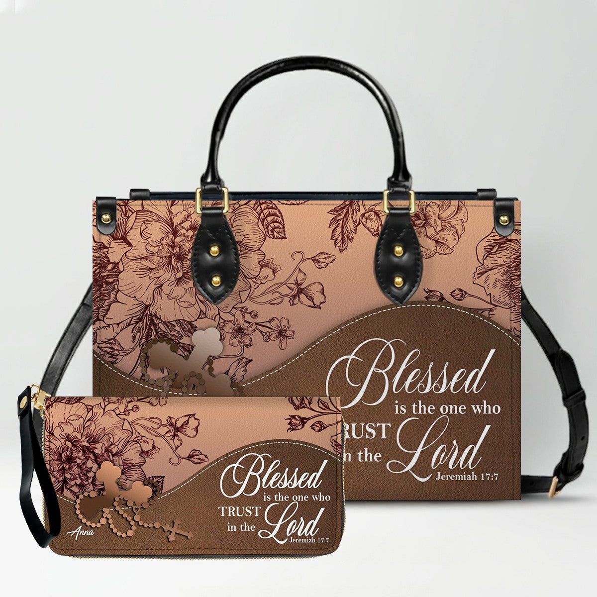 SET – Personalized Leather Handbag & Clutch | Christian Gift by CHRISTIANARTBAG