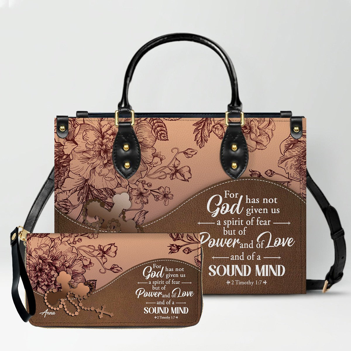 SET – Personalized Leather Handbag & Clutch | Christian Gift by CHRISTIANARTBAG