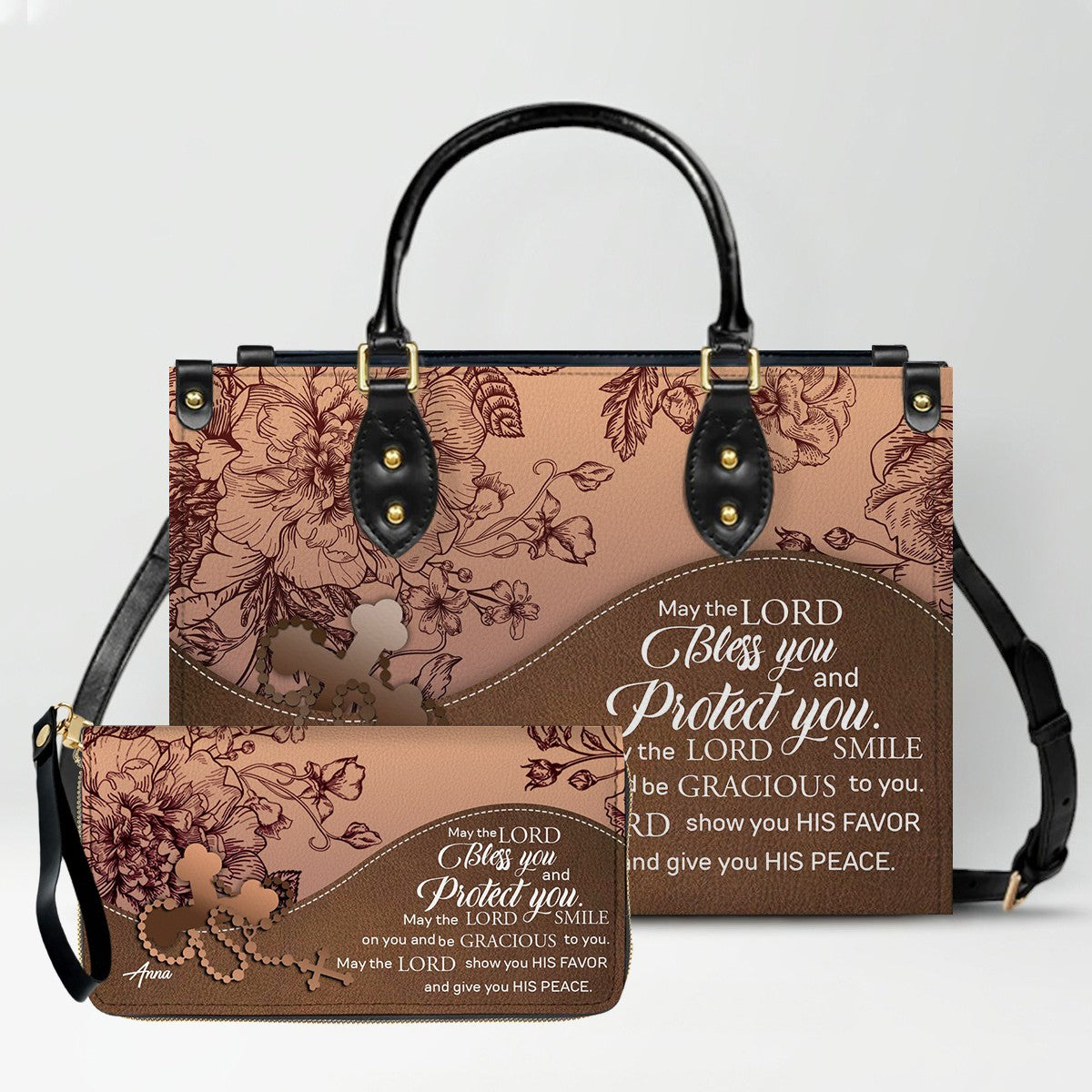 SET – Personalized Leather Handbag & Clutch | Christian Gift by CHRISTIANARTBAG