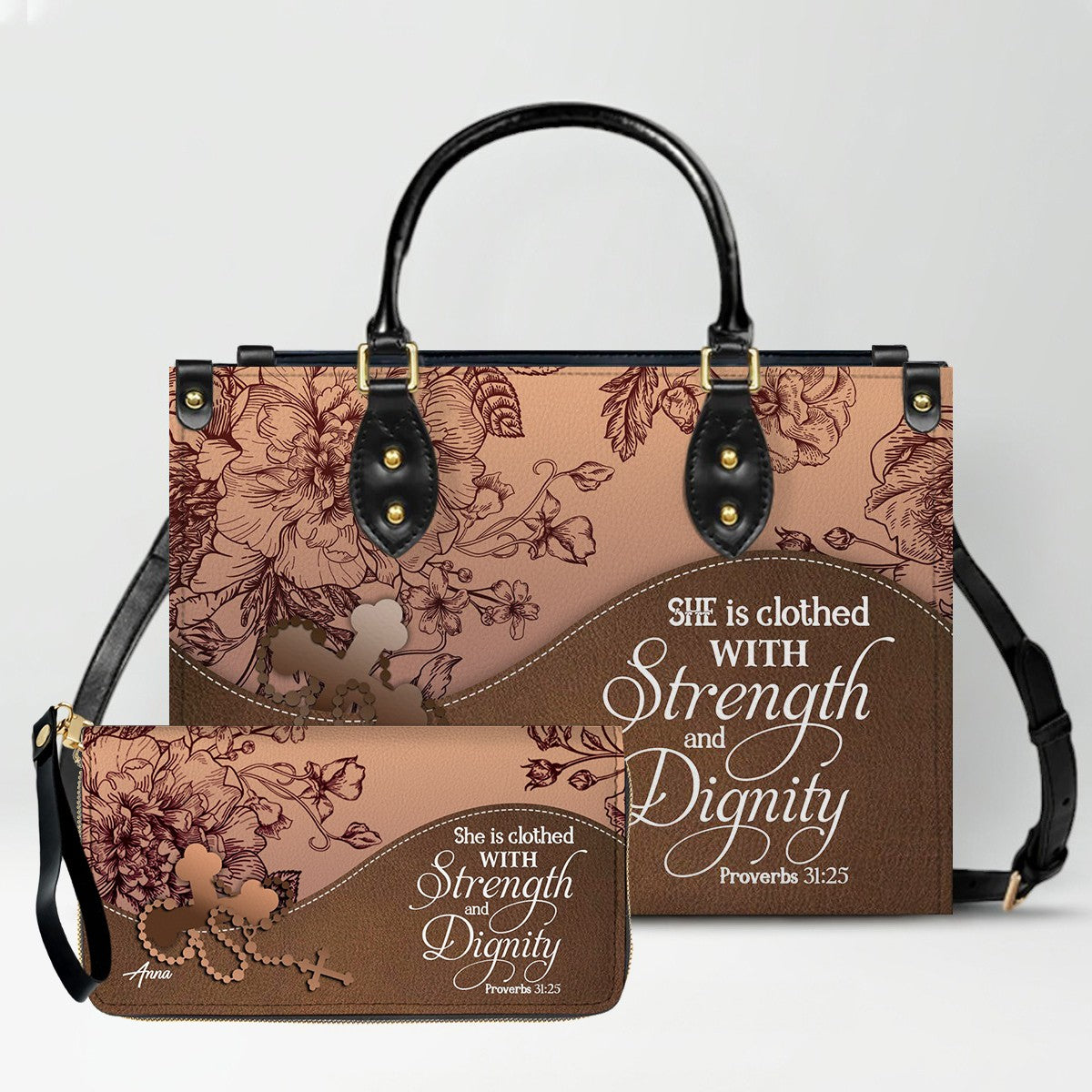 SET – Personalized Leather Handbag & Clutch | Christian Gift by CHRISTIANARTBAG