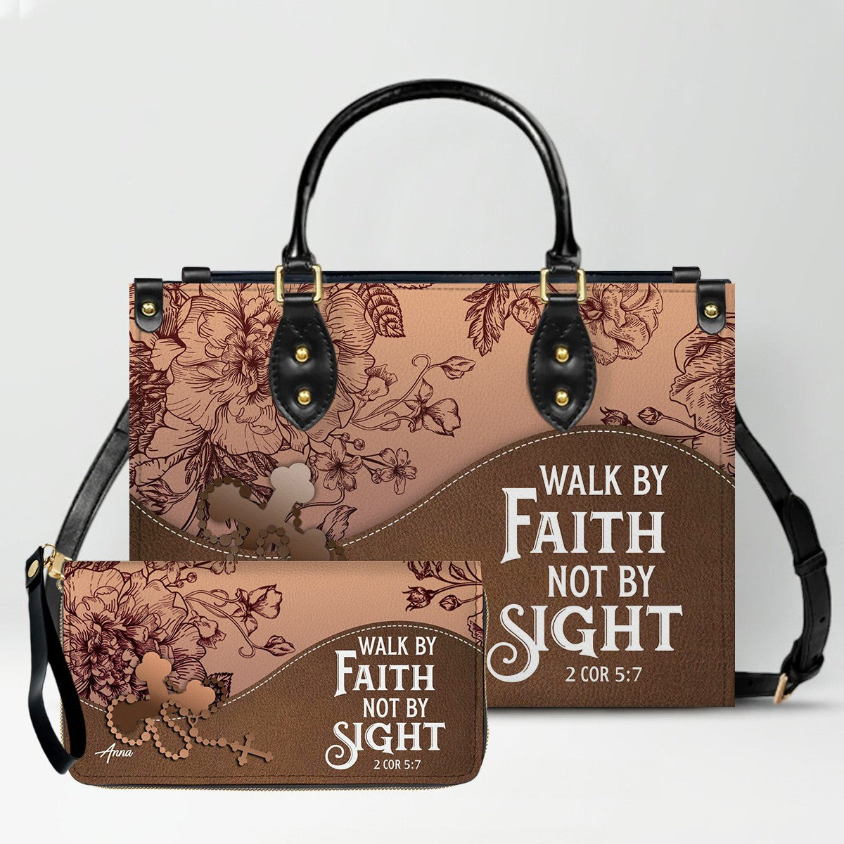 SET – Personalized Leather Handbag & Clutch | Christian Gift by CHRISTIANARTBAG