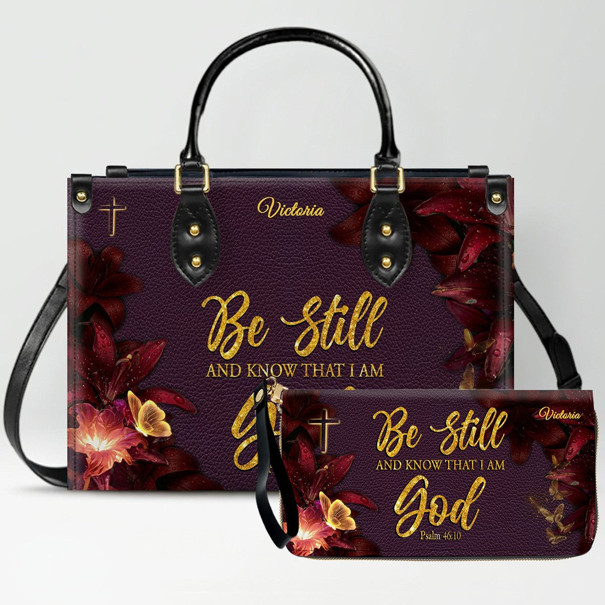 Set Personalized Leather Handbag With Long Wallet – Custom Name & Bible Verse | Burgundy Christian Gift for Women – CHRISTIANARTBAG