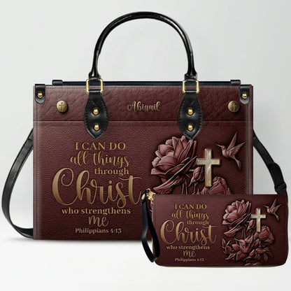 Custom Name Christian Leather Handbag & Wallet Set - Personalized Bible Verse Tote Bag | CHRISTIANARTBAG 01072726