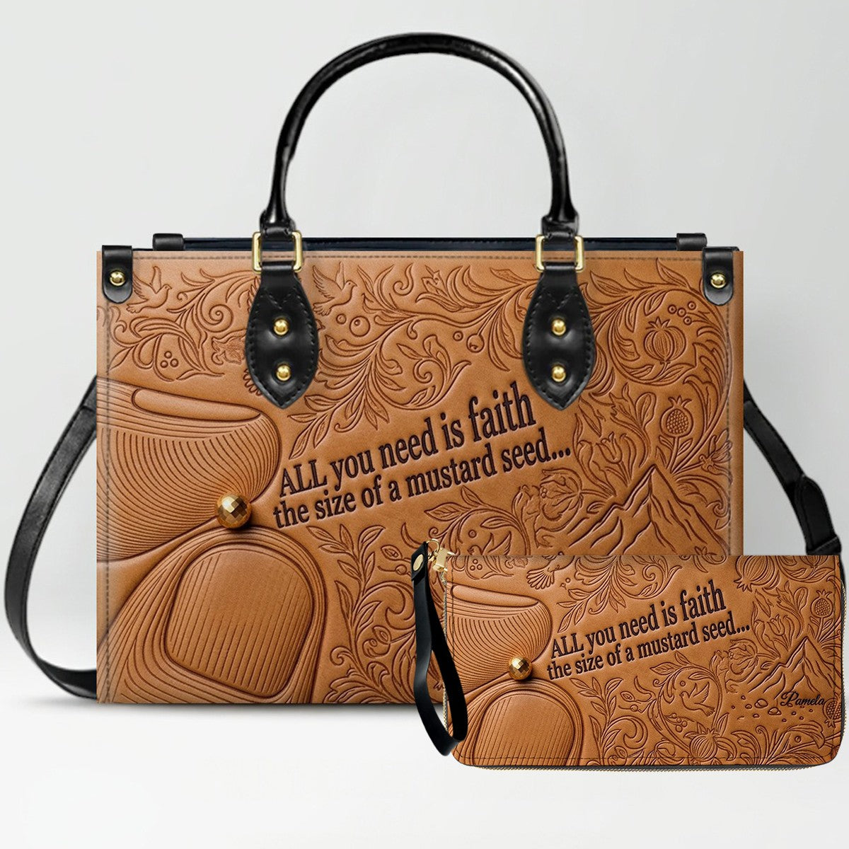 Personalized Leather Handbag "Faith as a Mustard Seed" | CHRISTIANARTBAG 02080526