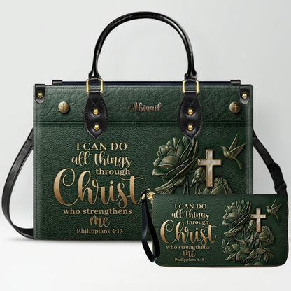 Custom Name Christian Leather Handbag & Wallet Set - Personalized Bible Verse Tote Bag | CHRISTIANARTBAG 01072726