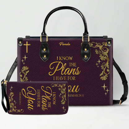 Personalized Leather Handbag & Long Wallet Set – Custom Name & Bible Verse | Elegant Christian Gift for Women