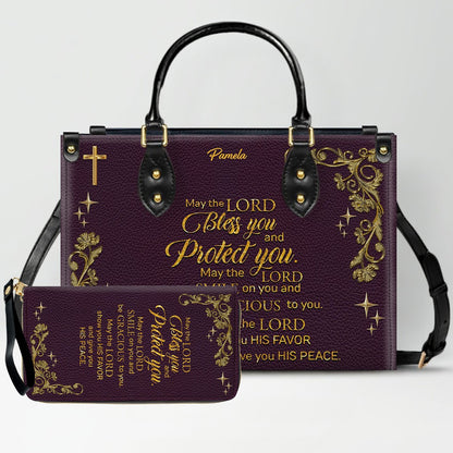 Personalized Leather Handbag & Long Wallet Set – Custom Name & Bible Verse | Elegant Christian Gift for Women