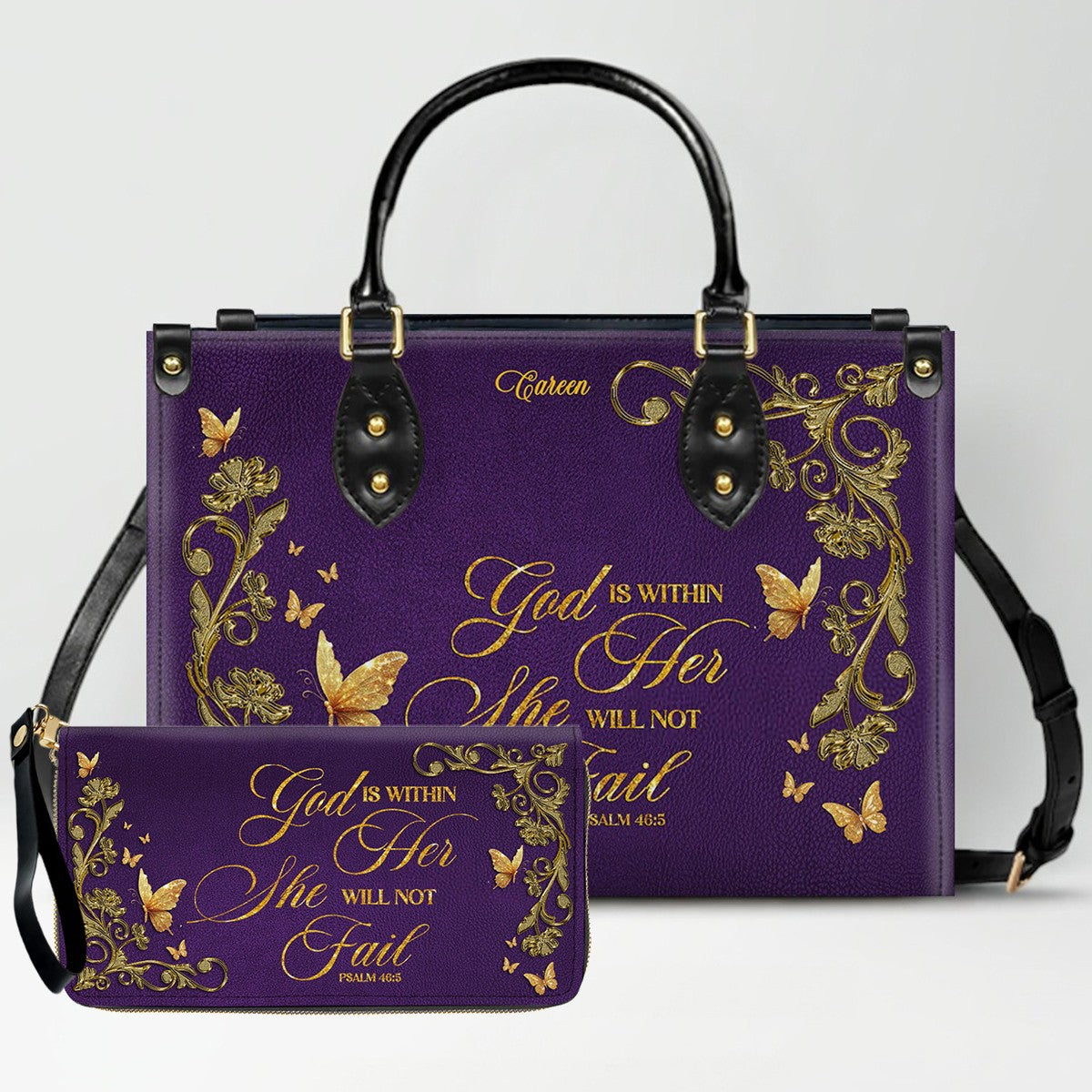 Personalized Leather Handbag with Custom Name & Bible Verse - Personalized Christian Leather Handbag & Wallet Set | CHRISTIANARTBAG™ CAB01012626