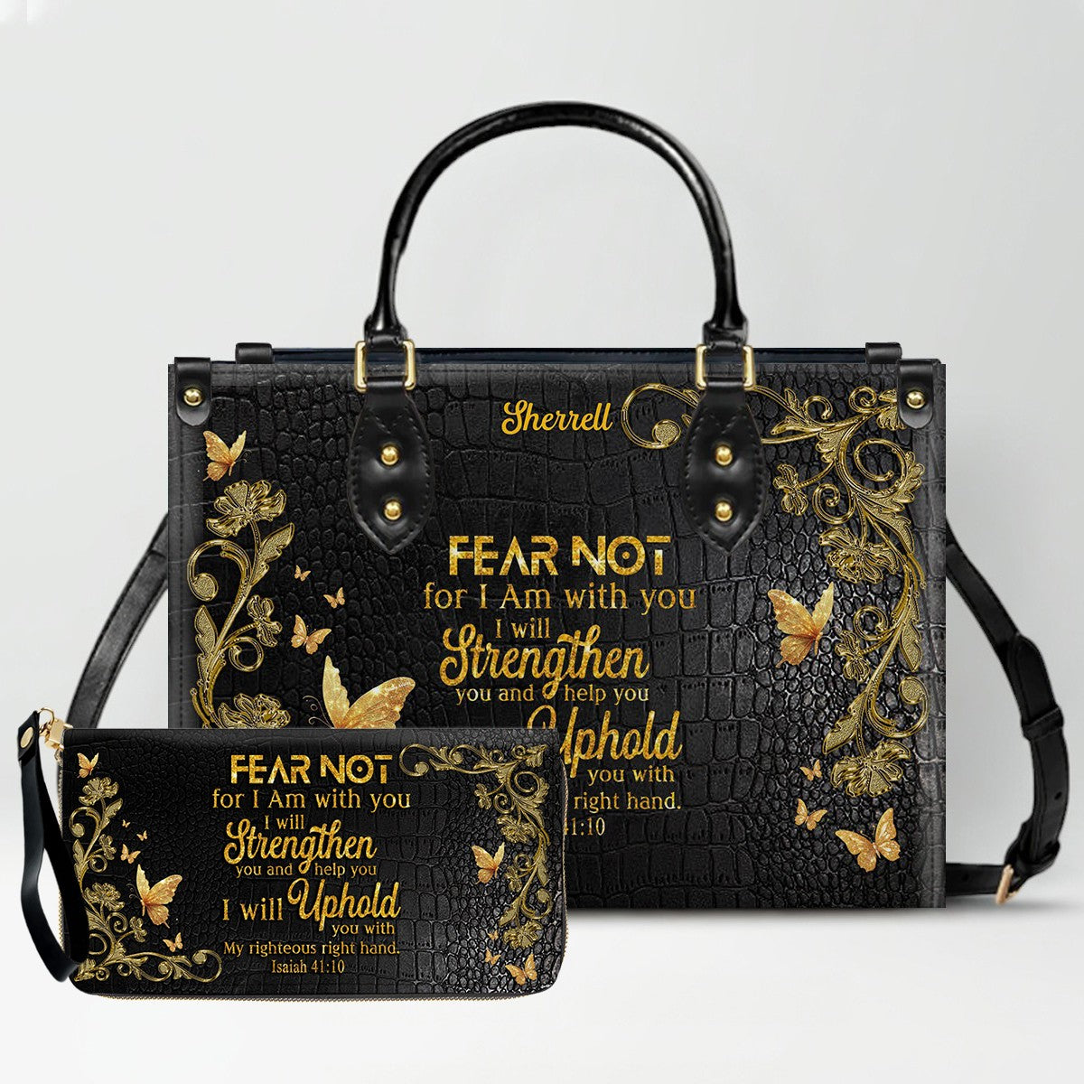 Personalized Leather Handbag with Custom Name & Bible Verse - Personalized Christian Leather Handbag & Wallet Set | CHRISTIANARTBAG™