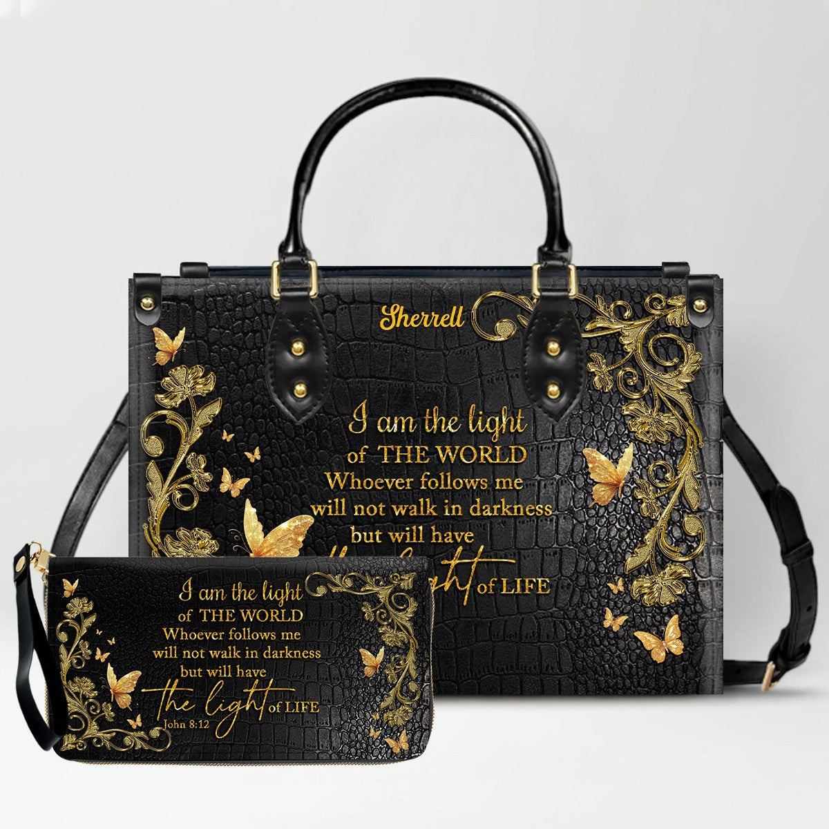 Personalized Leather Handbag with Custom Name & Bible Verse - Personalized Christian Leather Handbag & Wallet Set | CHRISTIANARTBAG™