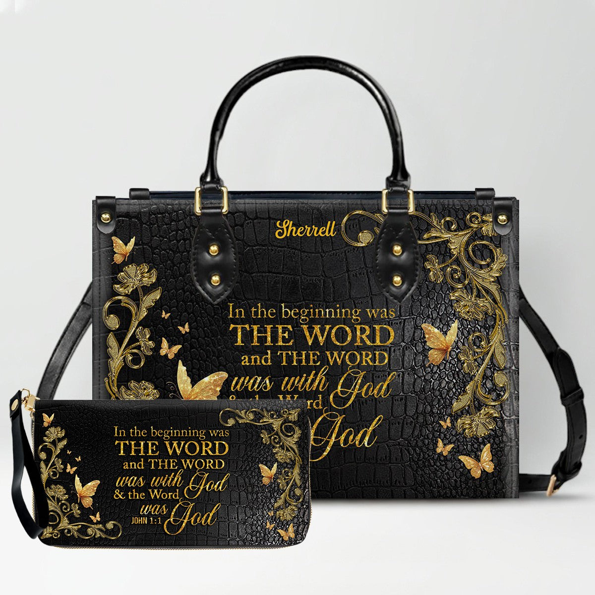 Personalized Leather Handbag with Custom Name & Bible Verse - Personalized Christian Leather Handbag & Wallet Set | CHRISTIANARTBAG™